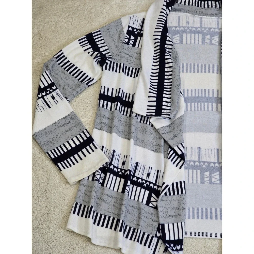 Womens Size XL Open Front Geometric Print Cardigan Navy‎ & Cream Soft